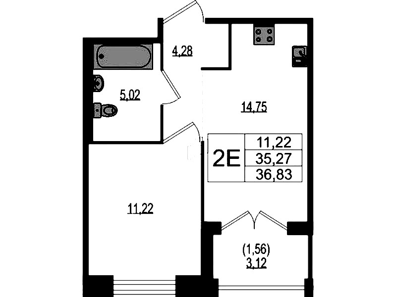 1-комнатная квартира 36.83 м², 1/4 эт., ЖК «Ranta Residence»